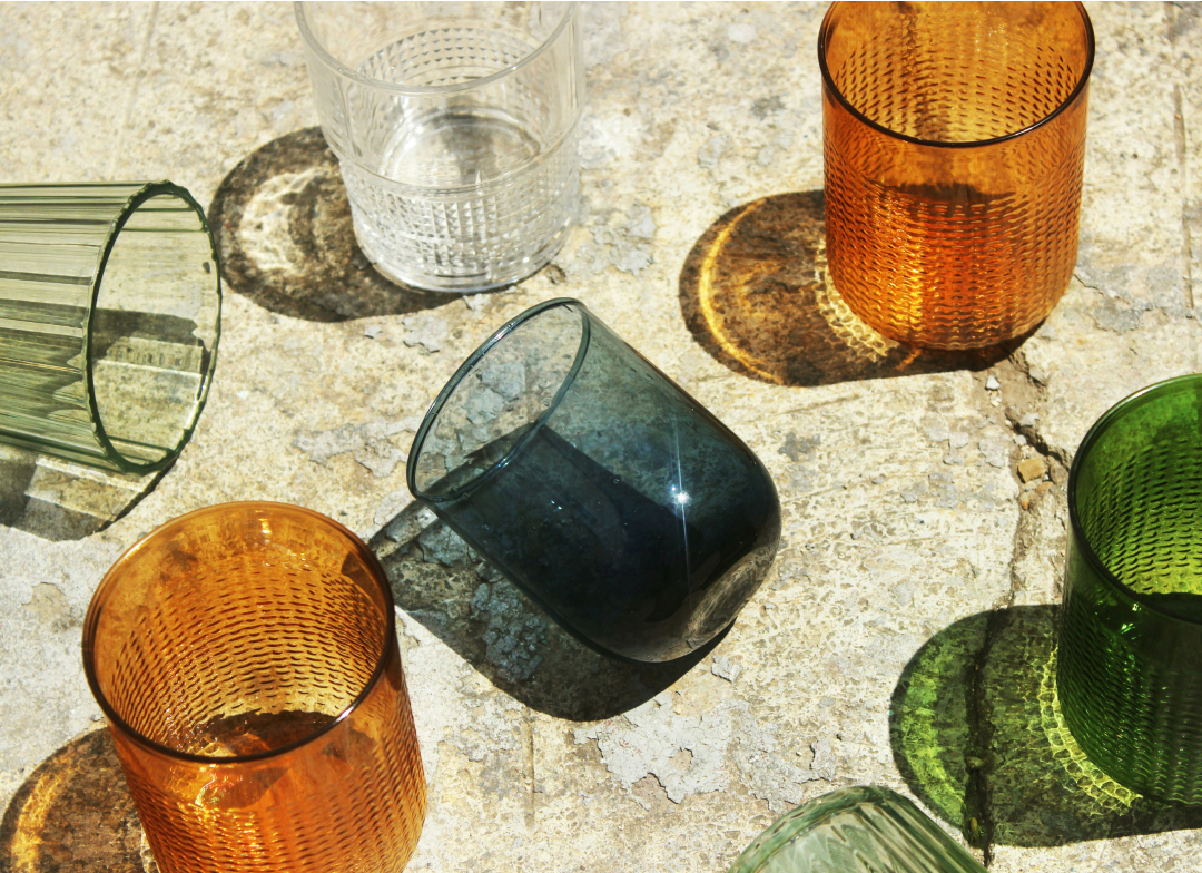 colour glassware on a table